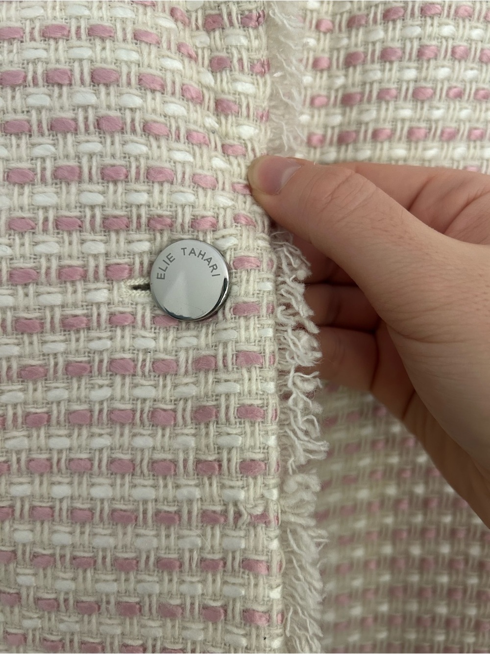 Elie Tahari Wool Blend Tweed One Button Nora Blazer in Light Pink - Picture 12 of 12